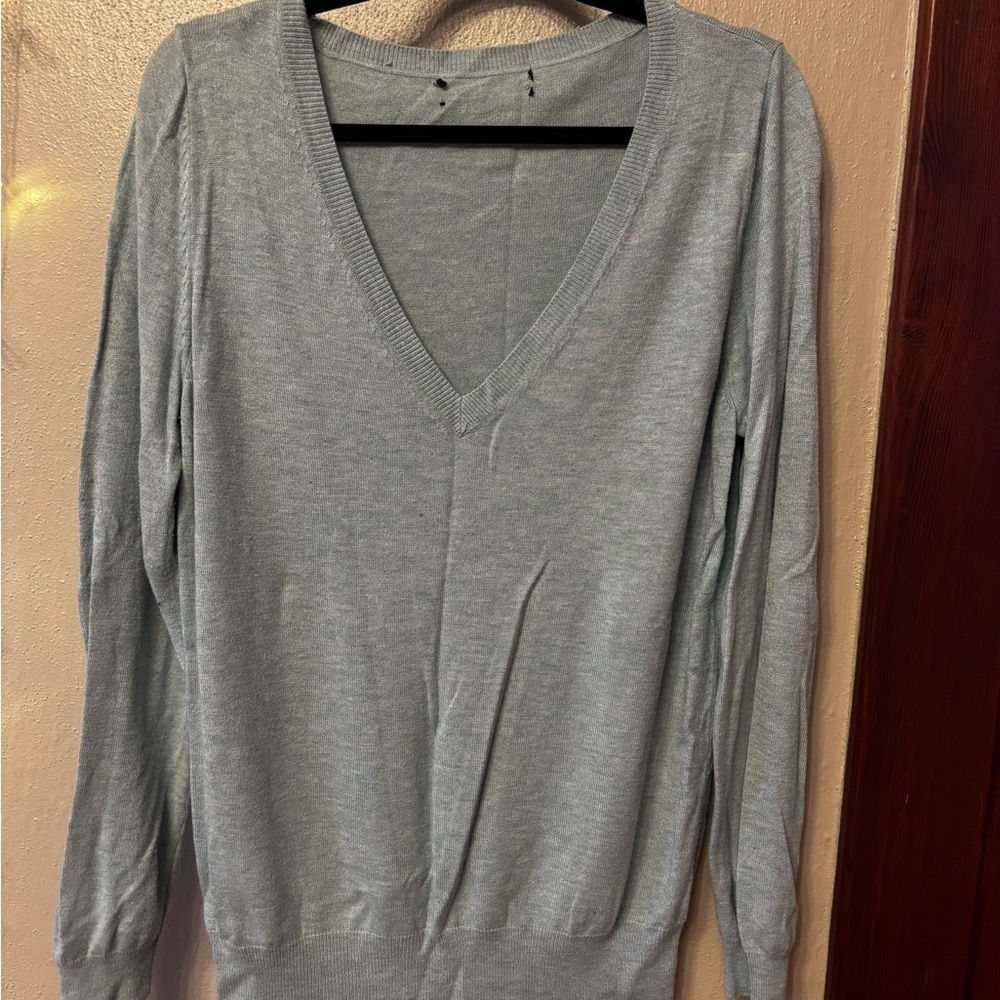 Light Teal V-Neck Women's Sweater